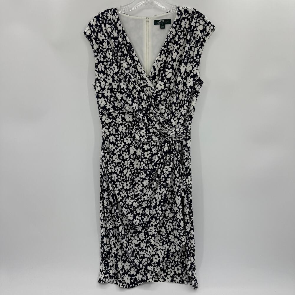 LAUREN RALPH LAUREN Faux Wrap Career Dress Size 8 Floral Sleeveless Stretch